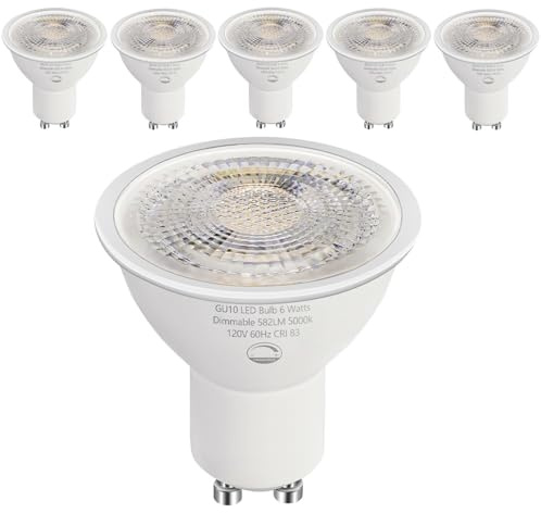 SETEN 6 Pack GU10 LED Bulbs, 6W (50W Halogen Equivalent) Dimmable 5000K Daylight, 580LM, for Track Lighting, Recessed Can Lights, Kitchen & Display Lighting