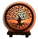 Generico Lampada di sale dell'Himalaya USB con base in legno | 100% naturale | fatta a mano | luce fissa. (Albero della vita)