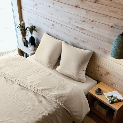 Wolkenfeld Biber Bettwäsche 155x220 + 80x80 cm Flanell – 2-teilige Winter Bettwäsche aus Baumwolle – Fein-Flanell bettwäsche – warm und atmungsaktiv – Oeko-TEX Zertifiziert, Made in Germany, Beige