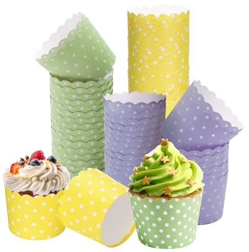 Cupcake Wrapper, 150 Stück Muffin Förmchen, Muffinförmchen Papier, Mini Muffin Papierförmchen Cupcake Förmchen Muffins Papierförmchen für Geburtstage Hochzeiten und Partys(Violett, Gelb, Grün)