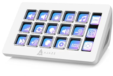 AJAZZ AKP153E Wired Macro Keypad Stream Controller Deck, Shortcut Keyboard with 15 Programmable Keys, Customizable LCD Screen, Suitable for Gaming, Streaming, Music and Image Editing, White