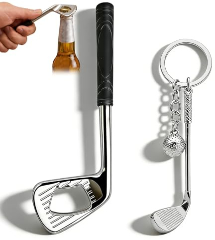 2PCS Golf Club Bottle Opener Set, Personalised Beer Bottle Opener with Mini Golf Keychain, Novelty Golf Gifts for Men, Unique Golf Gift for Enthusiasts, Polished Metal Alloy Design