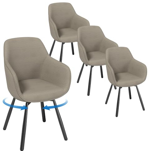 LEWE Esszimmerstühle drehbar 4er Set Hellbraun Armlehnenstuhl Polsterstuhl drehstuhl Esszimmer drehstühle aus Cord Küchenstuhl mit Metallbeine für Wohnzimmer Esszimmer