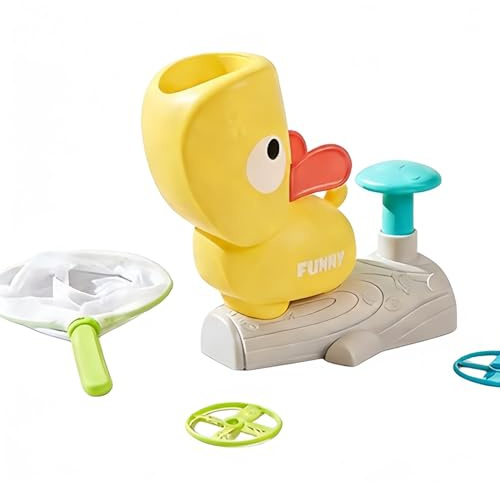 Racocou Juguete de Lanzamiento de platillo Volador en Forma de Pato para niños, Divertido y Adorable, Lanzador de Disco para Actividades al Aire Libre en Familia (con máscara de protección),Amarillo
