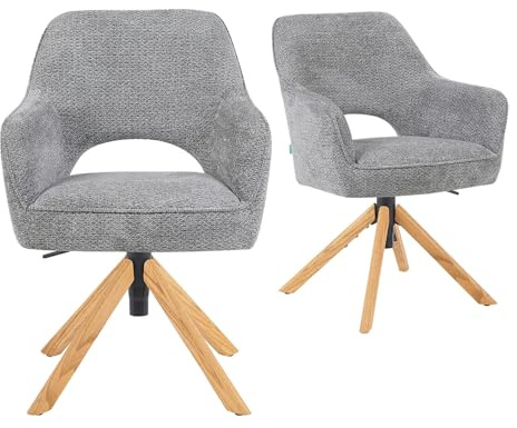 DUBI Möbel 2er Set Esszimmerstühle höhenverstellbar, Bürostühle & Konferenzstühle, 360° drehbar mit Taschenfederkern, ergonomisch gepolstert, Eichegestell, Webstoff Grau, Modell Mika-Amia