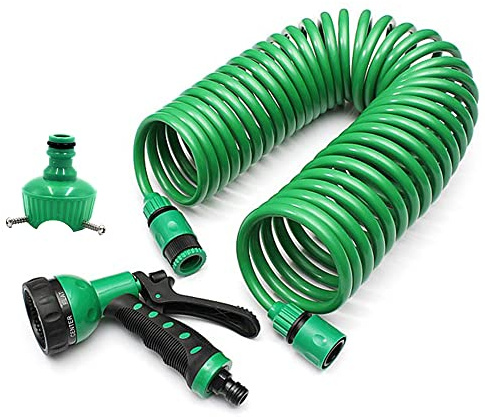 HPZIHUIT Rückstoß-Gartenschlauch mit Düse, 7 Sprühmuster, Hochdruck-Autowaschanlage, Strahl/Lüfter/Nebel, Handsprüher, Sprinkler mit verschiedenen Anschlüssen für Boden, Zaun, (7,5 m Schlauch)