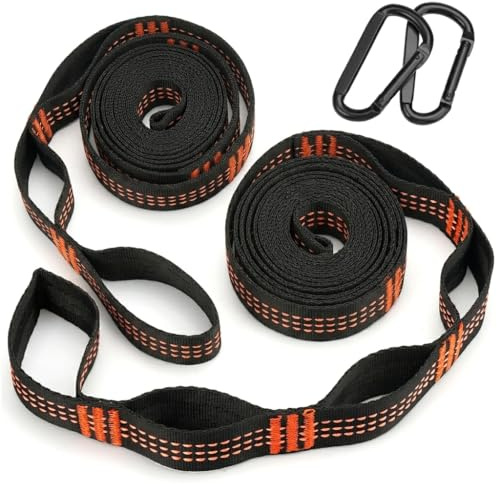 Hängematte Befestigung 2er Pack, 2 m x 2,5 cm Seil für Hängematte mit 2 Karabinerhaken, verstellbare Hängematten Aufhängung mit 5+1 Schlaufen, Hängematten Befestigung Gurte,300 kg (660 lbs) Tragkraft