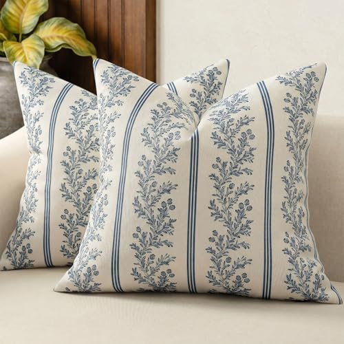 Bukecagif Kissenhülle 45x45, 2 Stück, Blaues Blumenmuster, Weicher Stoff, 45 x 45 cm, Für Sofa und Bett, In Weiß und Blau
