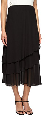 Alex Evenings Women's Midi Length Formal Skirt (Reg, Black Asym Tier, Large Petite