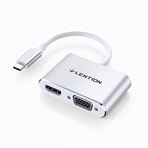 LENTION USB C auf 4K HDMI und VGA Dual Display AV Adapter Kompatibel mit 2023 2022-2016 MacBook Pro 13/14/15/16, Neues Mac Air/iPad Pro, Neues Surface, Chromebook, Mehr (Silber)