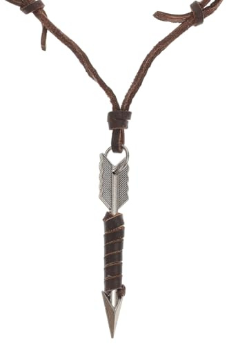 Fenical Leather Chain Necklace with Arrow Pendant Simple Retro Handmade Necklace for Men