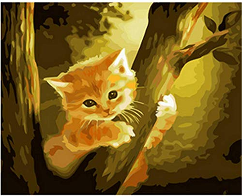 YEESAM ART Peinture Numero Beau chat sur l'arbre, Bricolage Peinture par Numero 40x50 cm Acrylique Decoration Murale