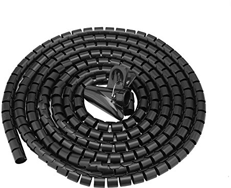 Akozon Kabel-Organizer, Flexibler Spiralschlauch, Kabeldrahtwicklung, Spiralkabelschutz, Schwarz, 3,0 m x 16 mm, Wickelkabelaufbewahrung mit Clip zum Organisieren und Schützen von Kabeln