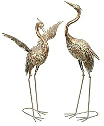 TERESA'S COLLECTIONS Large Garden Ornaments Outdoor, 2pcs Lifelike Metal Crane Garden Statues Sculpture, Standing Bird Art Decorations for Lawn Yard & Pond, Gifts for Women, 39 Inch