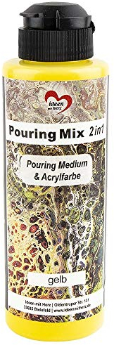 Ideen mit Herz Pouring Mix 2in1 | Pouring Medium & Acrylfarbe | 180 ml | kein weiteres Mischen mit Fluid, Medium oder Silikonöl erforderlich (gelb)
