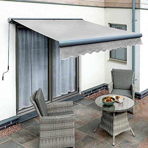 Primrose 5.0m x 3.0m Electric Awning Charcoal Full Cassette DIY Patio Gazebo Canopy Waterproof UV Protection Complete with Fittings and Winder Handle Silver