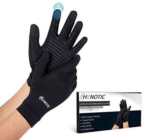 HENOTIC 2 Paar Kupfer-Arthritis-Handschuhe für Damen und Herren, Touchscreen-Anti-Rutsch-Arthritis-Kompressionshandschuhe zur Linderung von Karpaltunnelschmerzen, rheumatoiden Schmerzen,