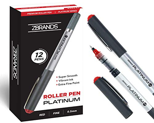 ZBRANDS Tintenroller – Rollerball Tintenroller – Tintenschreiber – Rollerpen - 12 Stück Rot – Strichstärke 0,5 mm - Rechts- und Linkshänder