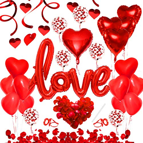 49X Rote Love Luftballons,Romantisch Deko, XXL Love Folienballon Rote Herz Helium Folienballon Konfetti Ballon, Dekoration für Romantische Atmosphäre,Heiratsantrag,Valentinstag Deko Hochzeit