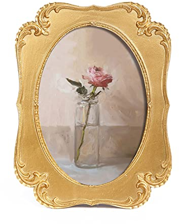 SIKOO Ovaler Bilderrahmen im Vintage-Stil, 12,7 x 17,8 cm, für Tischplatte und Wandmontage, Vintage-Wanddekoration, kunstvolle Galerie-Wandkunst