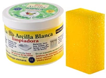 Bio Arcilla Blanca Limpiadora (600 GR), Piedra Blanca Limpieza, Arcilla Blanca Limpieza, Limpiador Hogar Multisuperficies, Esponja de REGALO (incluida dentro del tarro)