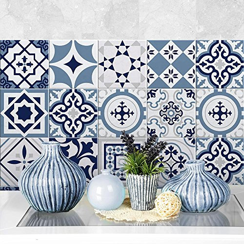 RE-COVERTILES - Adesivi per Piastrelle Bagno e Cucina 12 Pz 15x15 cm - PS00099 Decorazione murale in PVC impermeabile mattonelle mosaico stile cementine Azulejos