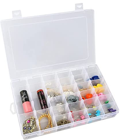 LJBOZ 2 Stück Plastik Sortierboxen, Fächer Aufbewahrungsbox mit Deckel, Stickerei Sortierbox Plastik Transparent, Einstellbar Transparent Schmuckkasten Plastikbox für Perlen Kleinteile Schrauben