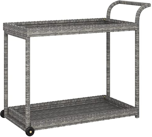 vidaXL Barwagen mit 4 Rollen Servierwagen Teewagen Küchenwagen Beistellwagen Arbeitswagen Gartenwagen Grau 100x45x83cm Poly Rattan