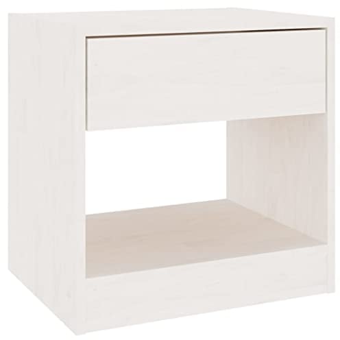vidaXL Massivholz Kiefer Nachttisch mit Schublade Fach Nachtschrank Nachtkonsole Nachtkommode Schlafzimmer Schrank Kommode Weiß 40x31x40cm