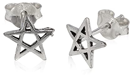 NKlaus Paar Stern Pentagramm Ohrstecker 925 Silber Oxidiert 8mm Kleine Ohrringe 12910