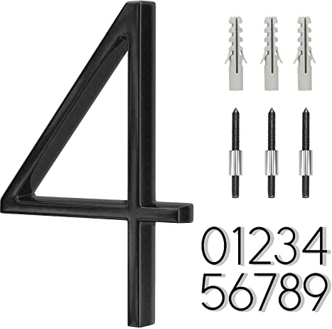 6 Stainless Steel Floating House Number 4, Metal Modern House Numbers, Mailbox Decor Number with Nail Kit, Coated Black, 911 Visibility Signage (Large 4)