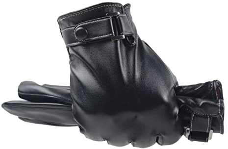 Long Keeper Lederhandschuhe Herren Winter - Handschuhe Touchscreen Warm Vlies Kunstleder Autofahrer Handschuhe Schwarz Leder für Herren Outdoor
