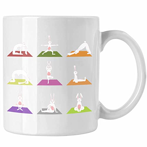 Trendation - Hasen Yoga Tasse Lustig Geschenk Häschen Yoga-Posen Sport Geschenkidee Sport (Weiß)