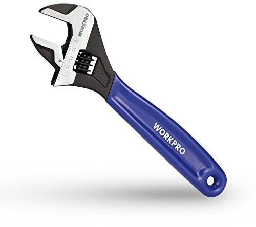 WORKPRO 8-Inch Adjustable Wrench, Cr-V Steel Wide Jaw Black Oxide Wrench, Metric & SAE Scales, for Home, Garage, Workshop and DIY