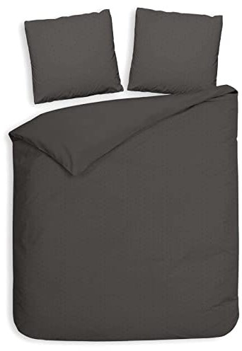 Heckett & Lane HNL Baumwoll Mako Mako Satin Bettwäsche Punto Uni – weich und angenehm auf der Haut - mit Reißverschluss und aus 100% Baumwolle - 200x200 cm + 2X 80x80 cm, Anthrazit
