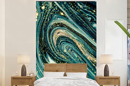 Selbstklebend Tapete Wandpapier Wandaufkleber Fototapete Tapeten Wanddeko 145x220 cm Marmoroptik - Luxus - Gold - Türkis - Glitzer