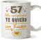 MUGFFINS Tazas 57 Cumpleaños - En Español - Te quiero un Huevo Regalo Amigos Novios Familiares - 11 oz / 330 ml - Regalo original y divertido