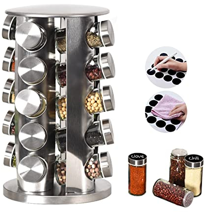 EBIZ&TECH Étagère à épices rotative en acier inoxydable pour 20 pots, Organisateur Cuisine