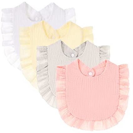 Nishine Paquete de 4 baberos de muselina sólida para bebé, unisex, de algodón, ajustables, para dentición, alimentación y baberos(Weiß Satz)