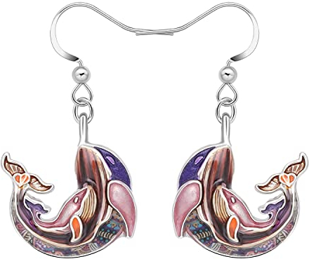 BAMAY Emaille Legierung Süß Wal Ohrringe Hängend Ozean Fisch Baumeln Schmuck Wal Muttertagsgeschenk für Damen Mädchen Kinder Mama (Lila)