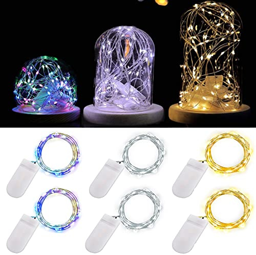 ooklee 6 Pack Battery Operated Fairy Lights Indoor, 2M 20 LEDs, Mix Colour | Battery String Lights Waterproof Copper Wire for Indoor Outdoor Table Party Wedding Bedroom Jars Christmas Garden DIY Decor