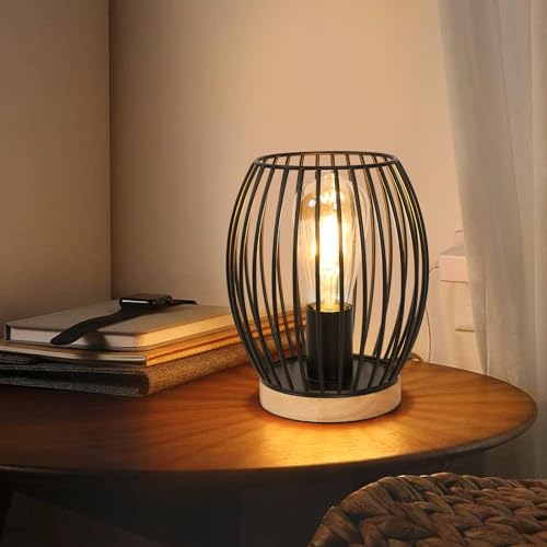 Riserva Tischlampe Industrial, E27 Tischleuchte Schwarz, Nachttischlampe Vintage aus Metall, Nachttisch, Arbeitszimmer, Cafe, Inkl. Schalter