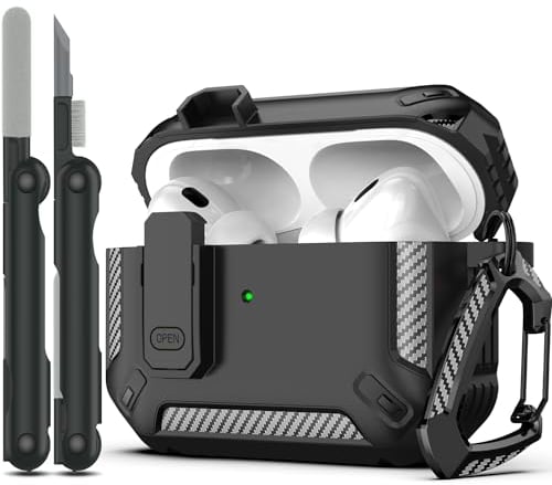 RFUNGUANGO Kompatibel mit Airpod Pro 2 Hülle (2023/2022/2019) mit Reinigungskit, Hartschalen-Schutz Hülle Kompatibel mit Airpods Pro 2./1. Generation (USB-C/Blitzkabel), schwarz