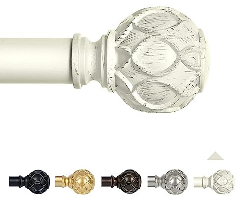 TANGWIN Weiße Landhaus-Gardinenstangen für Fenster: 91,4–223,5 cm, robuste, verstellbare Gardinenstange für Schlafzimmer, Wohnzimmer, Boho-Stil, dekorative rustikale Gardinenstangen mit texturiertem