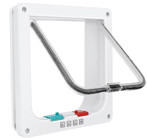 Cat Door for Windows, Pet Doors and Sliding Door, Safety Pet Door with 4 Way Lock, Weatherproof Cat Flap for Thin Door and Wall(Large, 21cm x 19.5cm Flap)