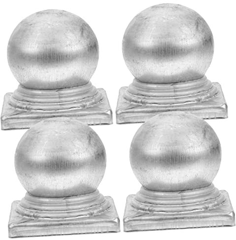 OSALADI 4pcs Deck Railing Metal Railing Garden Post Cap Silver Handrail End Caps Ball Top Cover Finial Banister Balls Post Cover for Stair Newel Fence