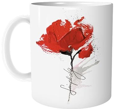 Tasse Kaffeetasse mit Mohnblume und Text - Simplicity - personalisierbar - Keramiktasse Natur Garten Blume Bürotasse - Geschenk - von zAcheR-fineT