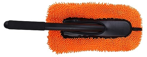 NIYANGLE Auto Coches Coches Plumero Herramienta De Limpieza Plumero De Mango Largo Colector De Polvo Tablero Naranja Microfibra Cepillo De Lavado De Autos Trapeador Plumero De Fibra