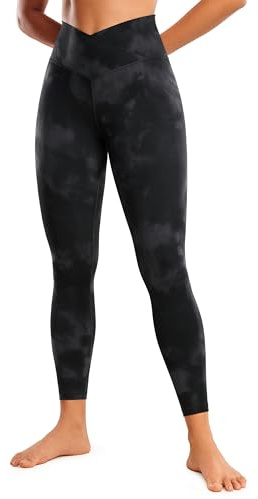 CRZ YOGA Donne Butterluxe V-Cross Leggings Sportivi Vita Alta Yoga Allenamento Pilates Elastico Pantaloni - 64cm Fiori di Tintura Cravatta Nera 44