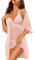 RSLOVE Ensemble de Nuisette Chemise Nuit Sexy Les pour Femme Lingerie en Dentelle avec Robe 2 Pièces Rose Clair S